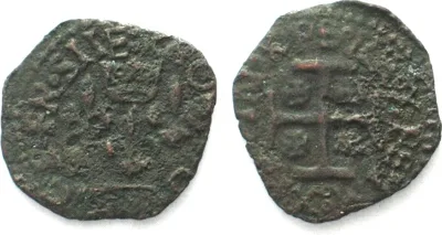 1495 NAPLES & SICILY Cavallo 1495 Sulmona mint CHARLES VIII of FRANCE copper VF+