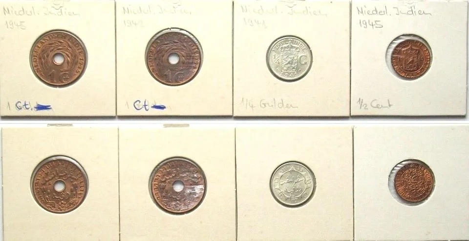 1941-1945 NL INDIES. 1/2 Cent 1945, 1 Cent 1942 & 1945, bronze, 1/4 Gulden 1941 silver UNC