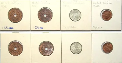 1941-1945 NL INDIES. 1/2 Cent 1945, 1 Cent 1942 & 1945, bronze, 1/4 Gulden 1941 silver UNC