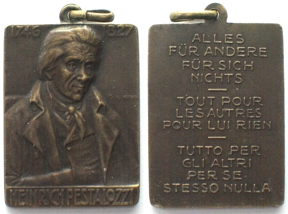 1927 HEINRICH PESTALOZZI Plaque ND (1927) bronze by Huguenin, 32x24mm AU