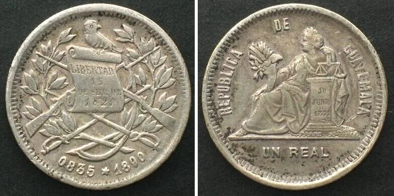 1890 GUATEMALA 1 Real 1890 silver VF+