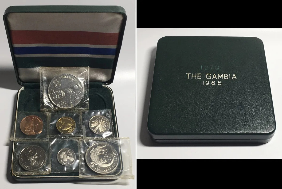 1970 GAMBIA 1970/66 SEALED PROOF SET with 8 Shillings 1970 silver SCARCE! Proof