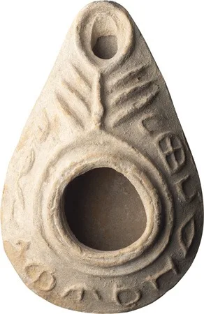 Late Roman, Early Byzantine Terracotta Oil Lamp with Inscription