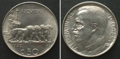 1920 ITALY 50 Centesimi 1920 plain edge VITTORIO EMANUELE III nickel BU!!!