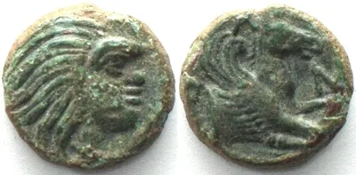 325-300 CIMMERIAN BOSPOROS. Pantikapaion, AE 14mm 325-310 BC, Pan / Pegasos, XF EF