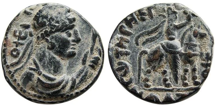 KUSHAN KINGS of INDIA, Vima Takto. Ca. 80-90 AD. Æ Tetradrachm, Choice EF. Nice original find patina