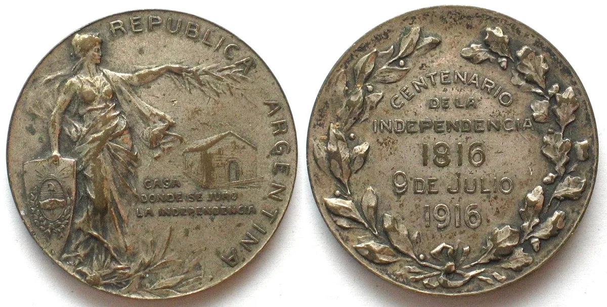 1916 ARGENTINA Medal 1916 INDEPENDENCE CENTENNIAL silvered bronze 40mm XF EF