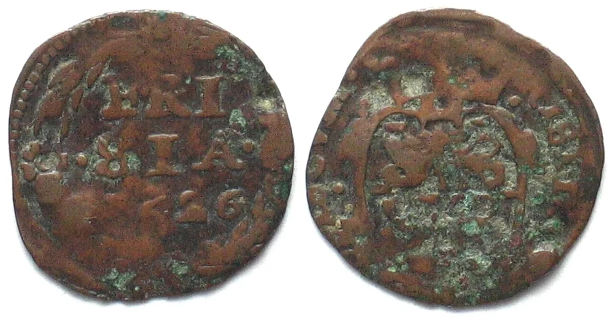 1626 NETHERLANDS - FRIESLAND Duit 1626 copper VF