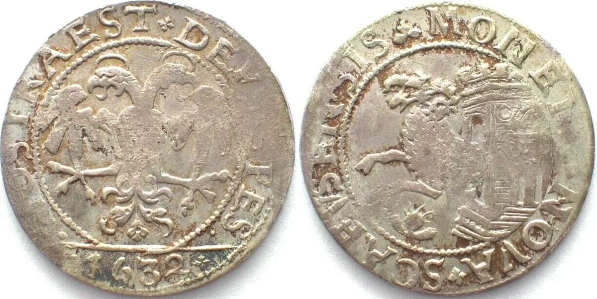 1632 Swiss Cantons SCHAFFHAUSEN. Dicken 1632 silver SCARCE DATE! AU!
