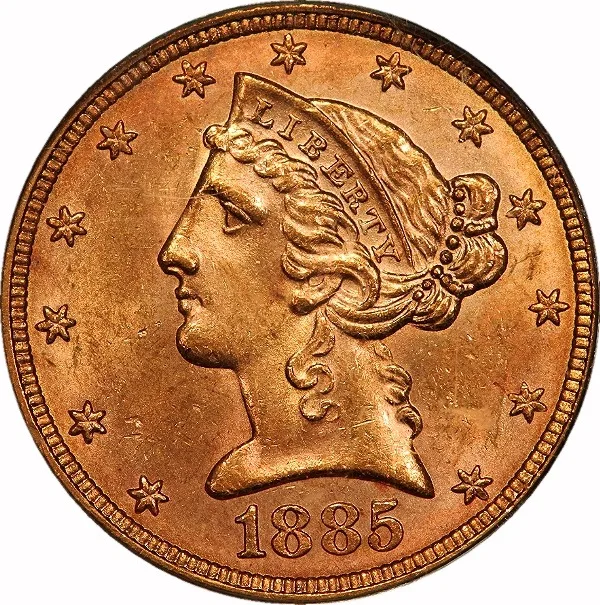 $5 Liberty, 1885, $5, MS63 , PCGS/CAC