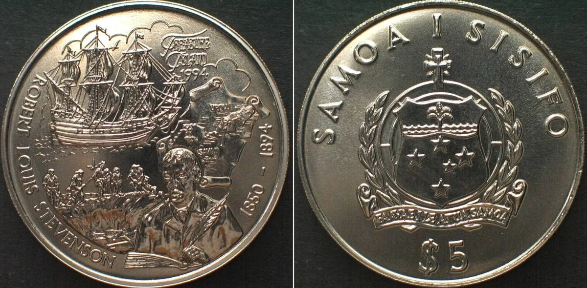 1994 SAMOA 5 Tala 1994 Treasure Island ROBERT LOUIS STEVENSON Cu-Ni BU SCARCE! BU