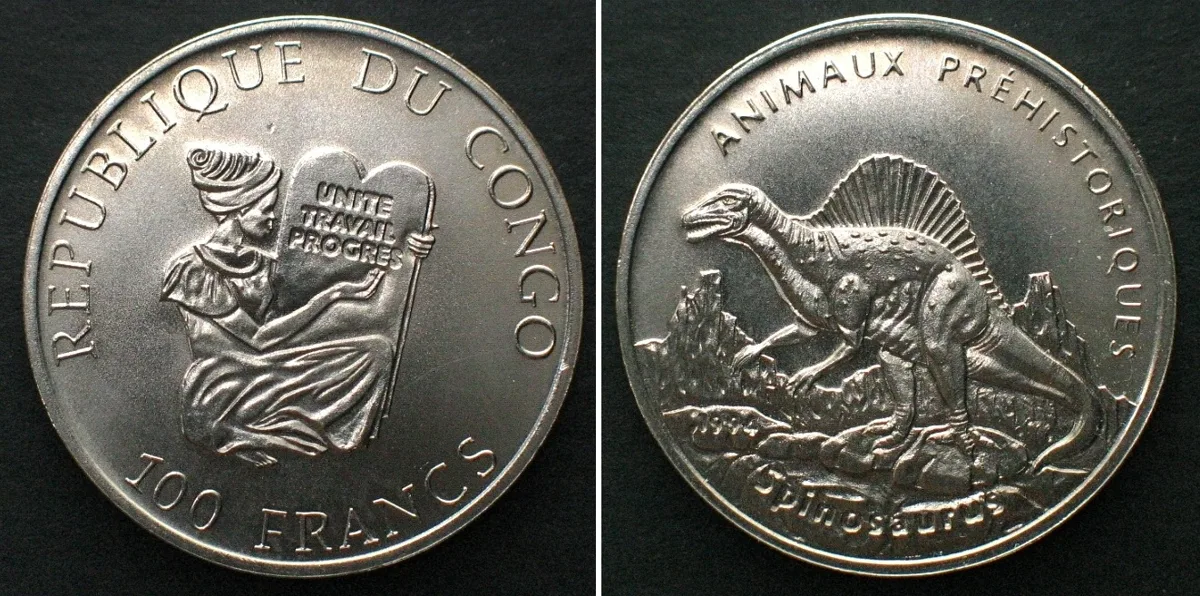 1994 CONGO - BRAZZAVILLE 100 Francs 1994 SPINOSAURUS Dinosaurs SCARCE! BU