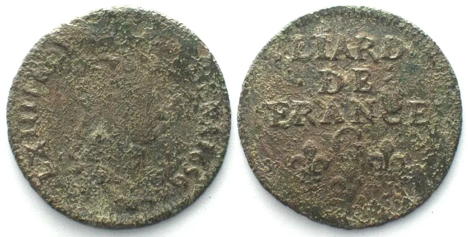 1656 FRANCE Liard de France 1656 G Lusignan mint LOUIS XIV copper VF