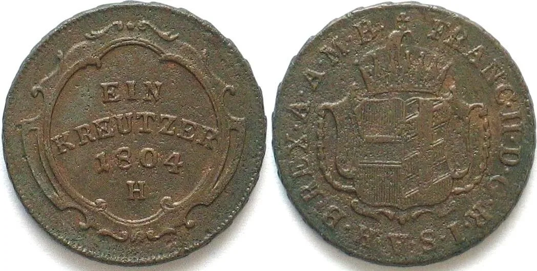 1804 German States FURTHER AUSTRIA 1 Kreuzer 1804 H, FRANZ II copper XF! EF
