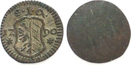 1790 German States NUREMBERG Pfennig 1790, uniface, billon AU
