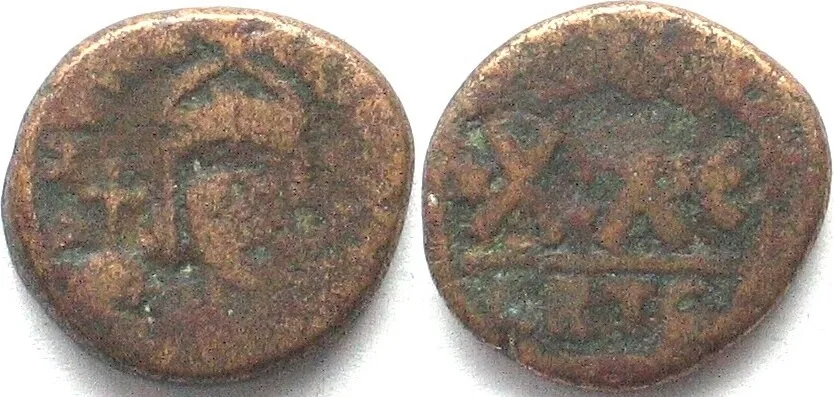 610-641 HERACLIUS I (610-641). AE Half Follis, KRTS, Carthage mint, 5th officina, F