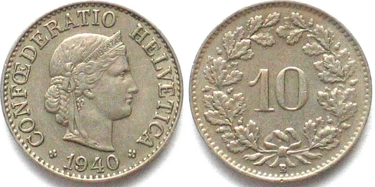1940 SWITZERLAND 10 Rappen 1940 Cu-Ni XF! EF