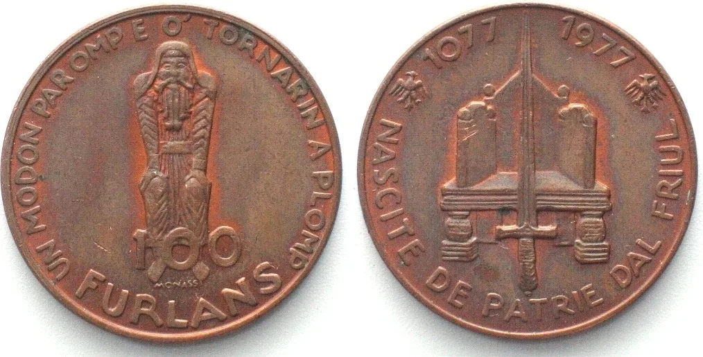 1977 FRIULI 100 Furlans 1977, 900th Anniversary, copper UNC