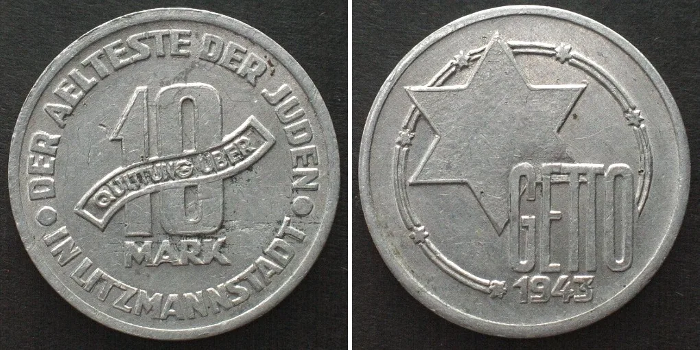 1943 Poland LODZ GHETTO 10 Mark 1943 Alu UNC AU