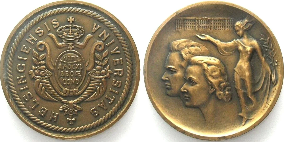 1957 HELSINKI UNIVERSITY Award medal 1957 bronze by Kalervo Kallio 70mm UNC