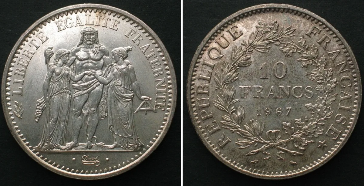 1967 FRANCE 10 Francs 1967 HERCULES silver UNC