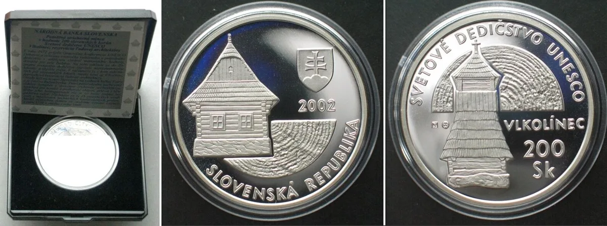 2002 SLOVAKIA 200 Korun 2002, UNESCO World Heritage site - Vlkolinec, silver Proof