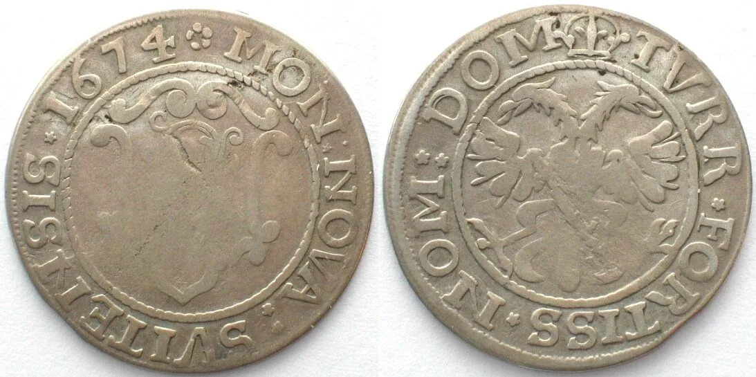 1674 Swiss Cantons SCHWYZ 4 Batzen 1674 silver VF, RARE! VF