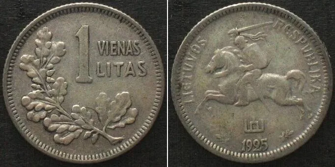 1925 LITHUANIA. 1 Litas 1925, silver VF+