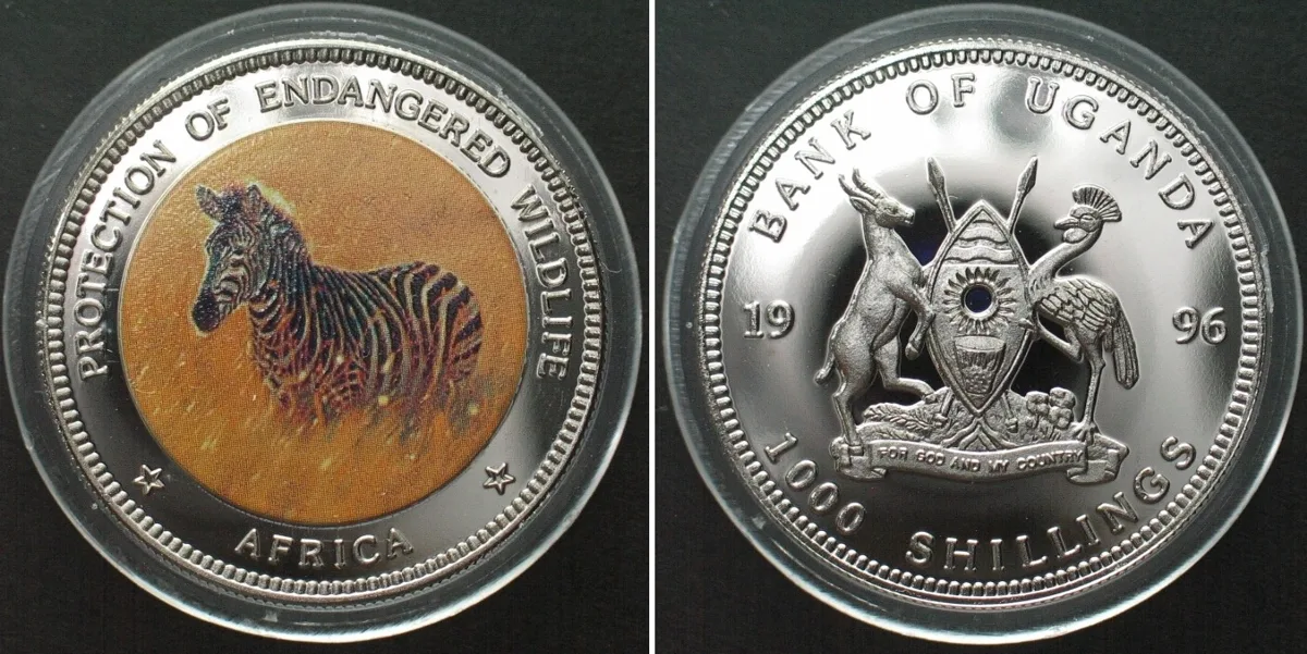 1996 UGANDA 1000 Shillings 1996 ZEBRA Cu-Ni colored Proof