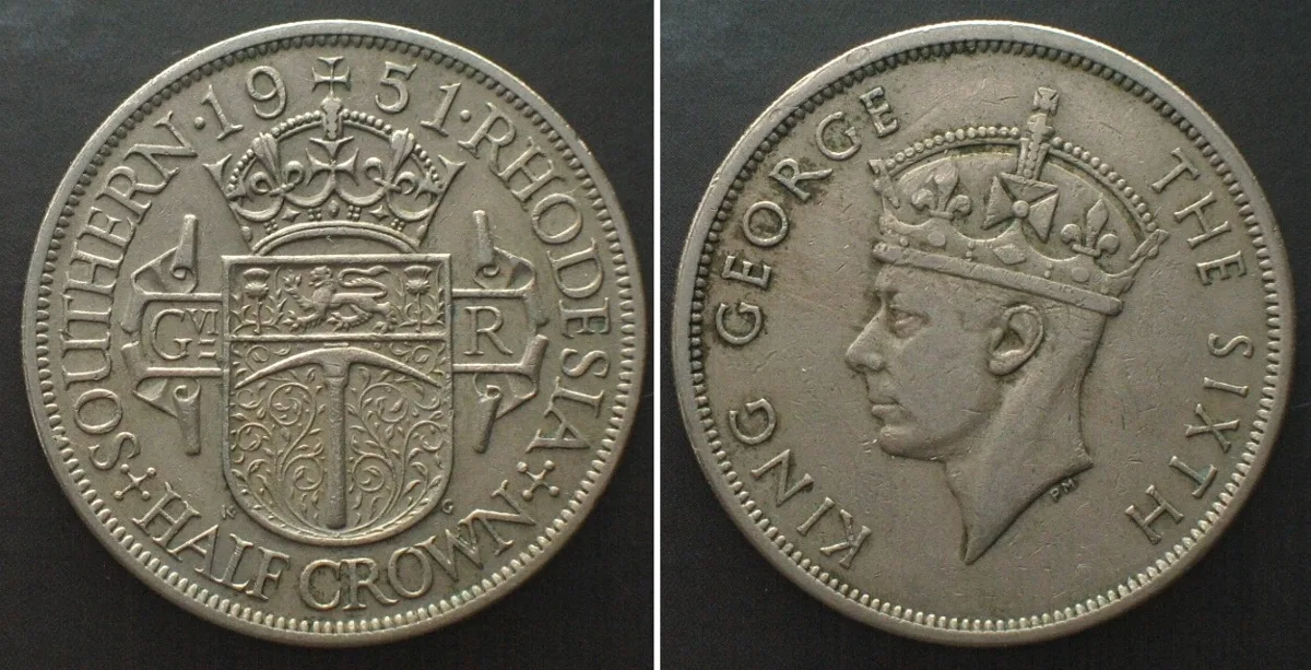 1951 SOUTHERN RHODESIA 1/2 Crown 1951 GEORGE VI Cu-Ni aXF EF-