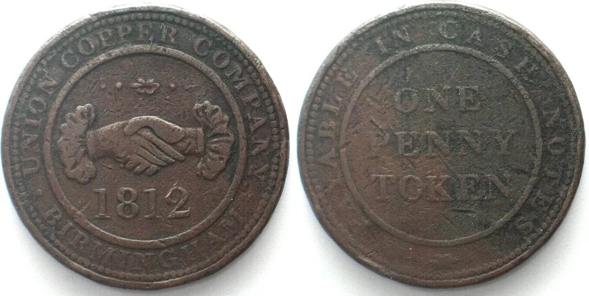 1812 BIRMINGHAM Penny copper Token 1812 UNITED COPPER COMPANY VF-/VF