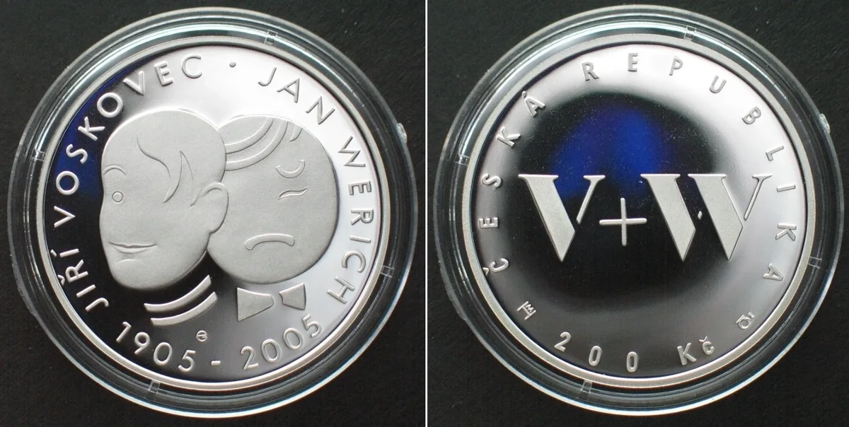 Kronen 2005 CZECH REPUBLIC. 200 Korun 2005, Jan Werich and Jiri Voskovec, silver Proof