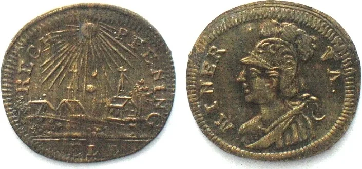 1783-1829 MINERVA Counter by Ernst Ludwig Lauer (1783-1829) brass 18mm RARE! UNC-!