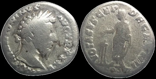 MARCUS AURELIUS as Augustus 161-180 AD (Struck December 170 and December 171 AD) AR 18mm, 2.9g Denarius. Scarcer type.