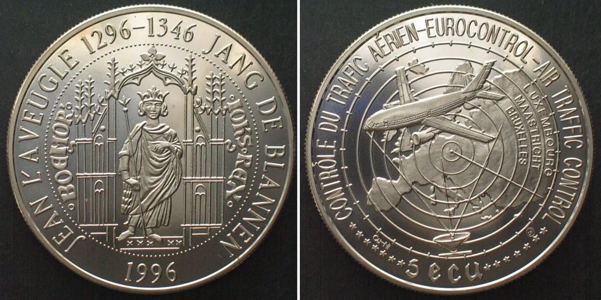 1996 LUXEMBOURG. 5 Ecu 1996, EUROCONTROL / JOHN THE BLIND Cu-Ni BU