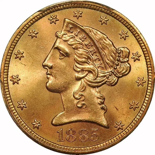 $5 Liberty, 1885-S, $5, MS65 , PCGS