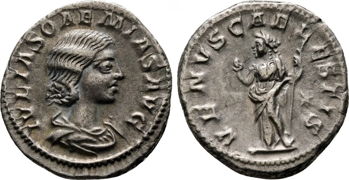 Julia Soaemias. Augusta AD 218-222. Rome Denarius AR 20 mm, 3,09 g.