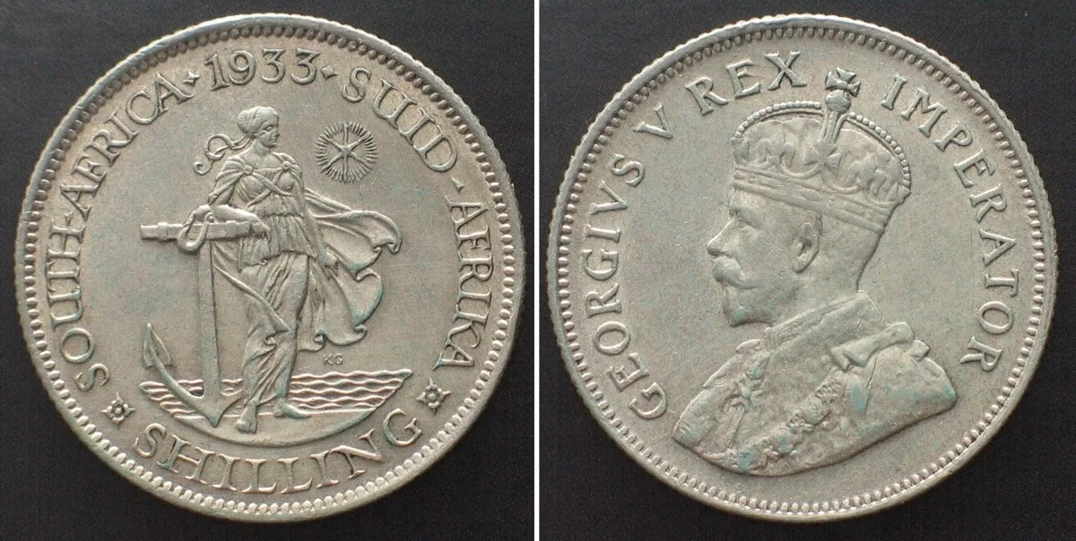 1933 SOUTH AFRICA. Shilling 1933, GEORGE V, silver, UNC!!!