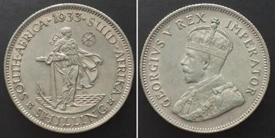 1933 SOUTH AFRICA. Shilling 1933, GEORGE V, silver, UNC!!!