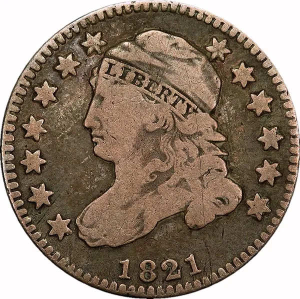Capped Bust 10¢, 1821, Small Date, 10¢, F12