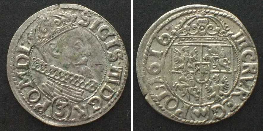 1616 POLAND. 3 Kreuzer 1616 Krakow mint, SIGISMUND III silver SCARCE! UNC-!