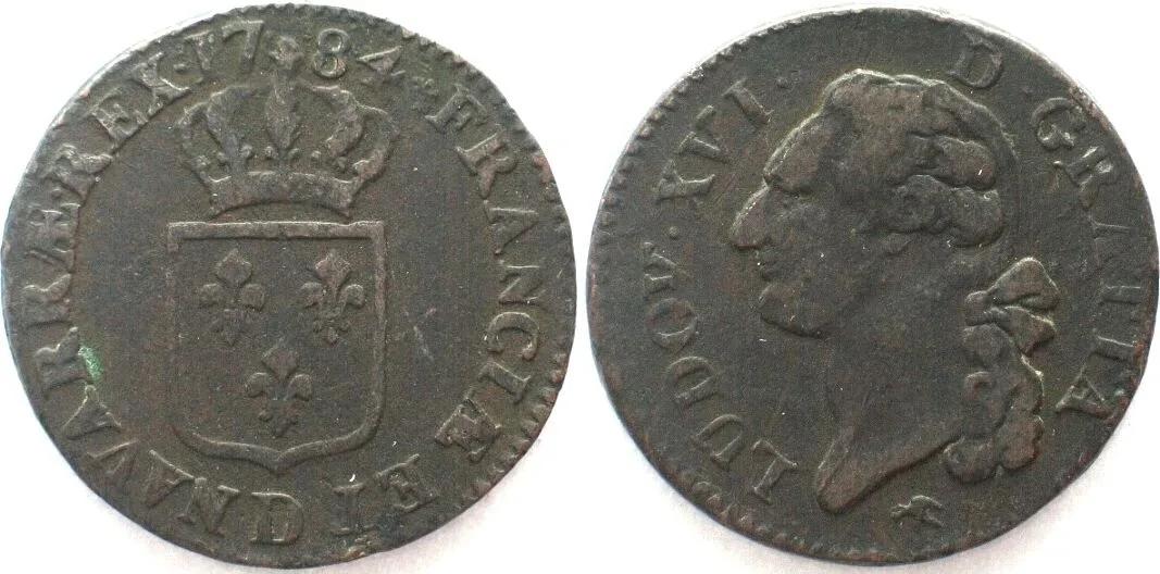 1784 FRANCE Sol 1784 D Lyon mint LOUIS XVI copper VF+