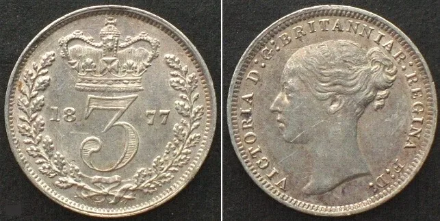 1877 GREAT BRITAIN 3 Pence 1877 VICTORIA silver UNC/UNC-!!!