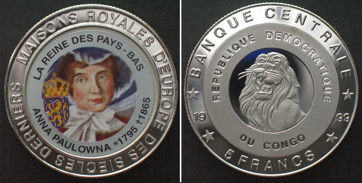 1999 CONGO 5 Francs 1999 Anna Paulowna ROYALS OF EUROPE Cu-Ni Proof