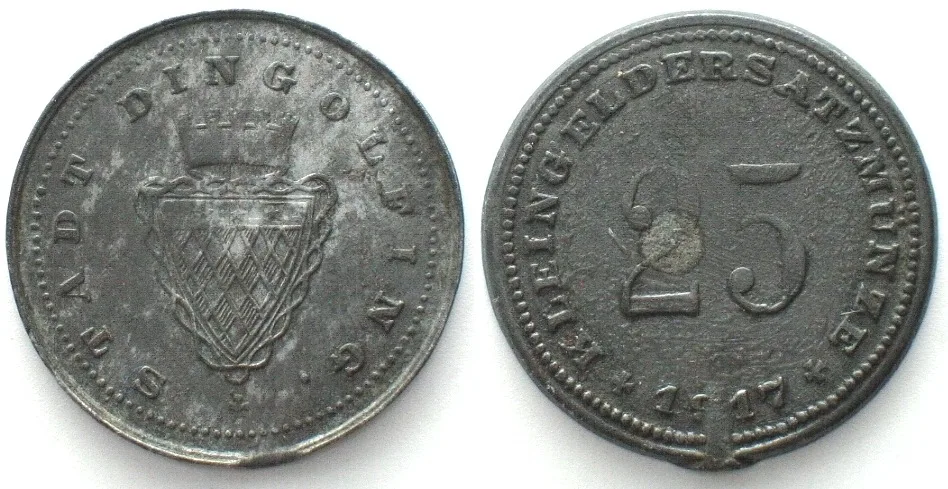 1917 Germany DINGOLFING (Bavaria) 25 Pfennig 1917, NOTGELD, zinc UNC-