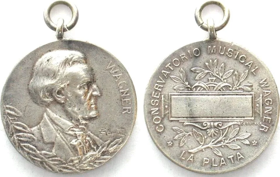 1900 ARGENTINA Medal c.1900 LA PLATA CONSERVATORIO MUSICAL WAGNER 30mm EF