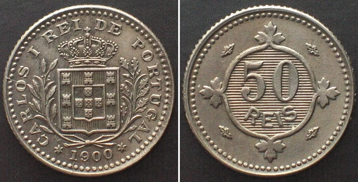 1900 PORTUGAL 50 Reis 1900 CARLOS I Cu-Ni UNC-!