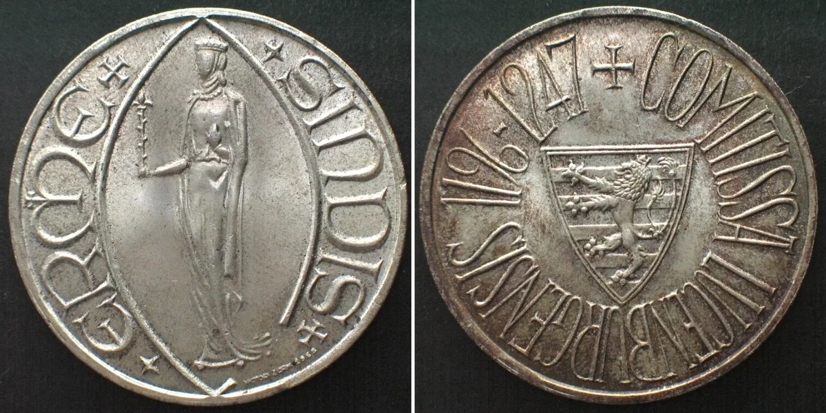 1963 LUXEMBOURG. 5 Francs 1963, PRINCESS ERMESINDE, Medallic coinage, silver BU!!!