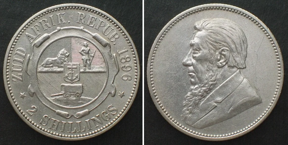 1896 SOUTH AFRICA 2 Shillings 1896 KRUGER silver UNC-!
