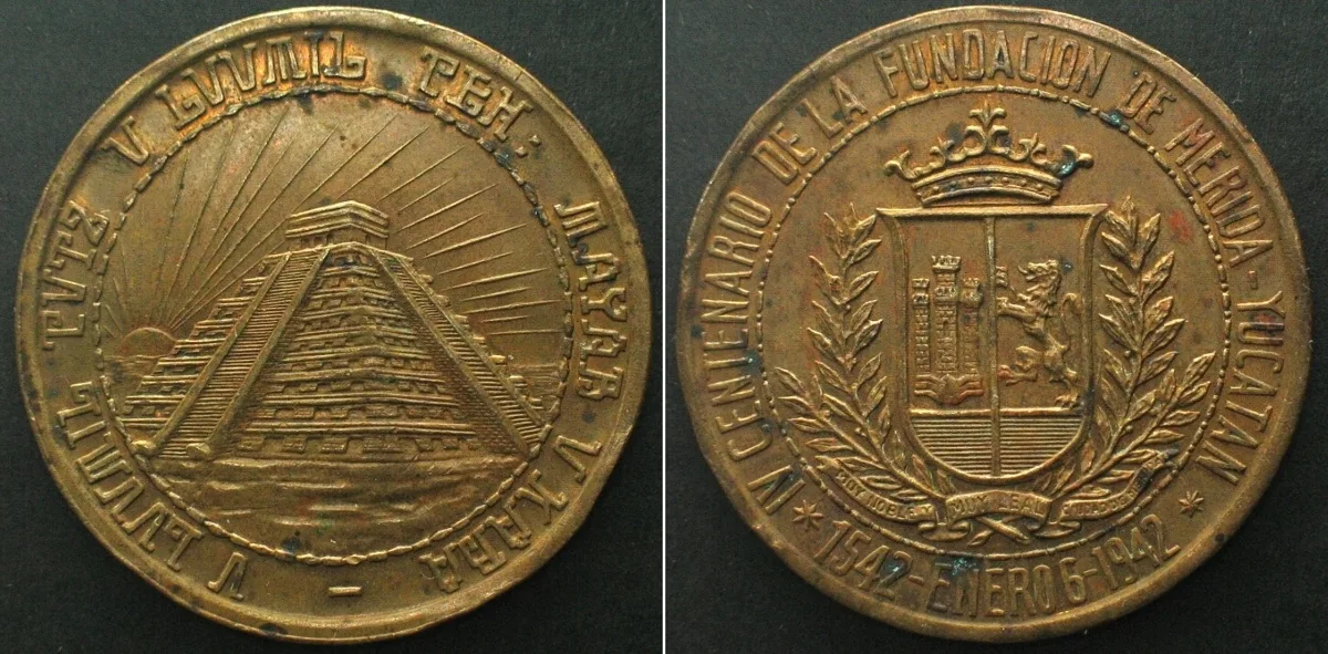 1942 MEXICO. Medal 1942, 4TH CENTENNIAL OF MERIDA - YUCATAN, bronze 39mm AU